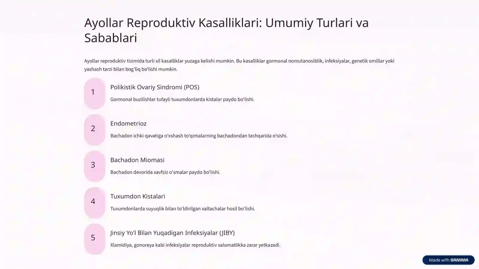 Ayollar va Erkaklar Reproduktiv Kasalliklari: Umumiy Tushuncha 4