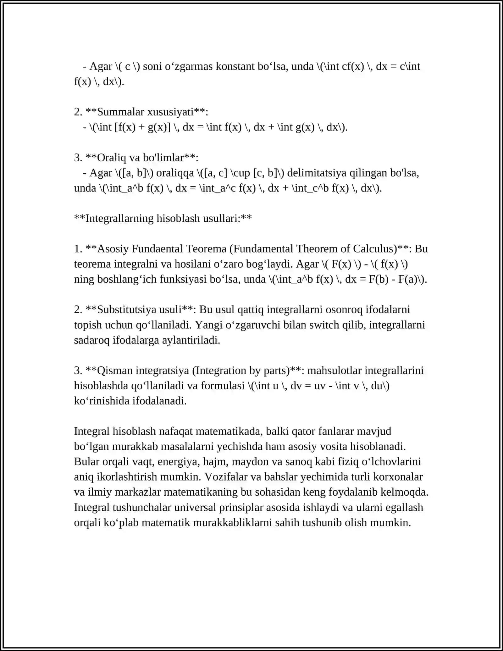 IKKI ULCHOVLI INTEGRAL UNING XOSSALARI 4