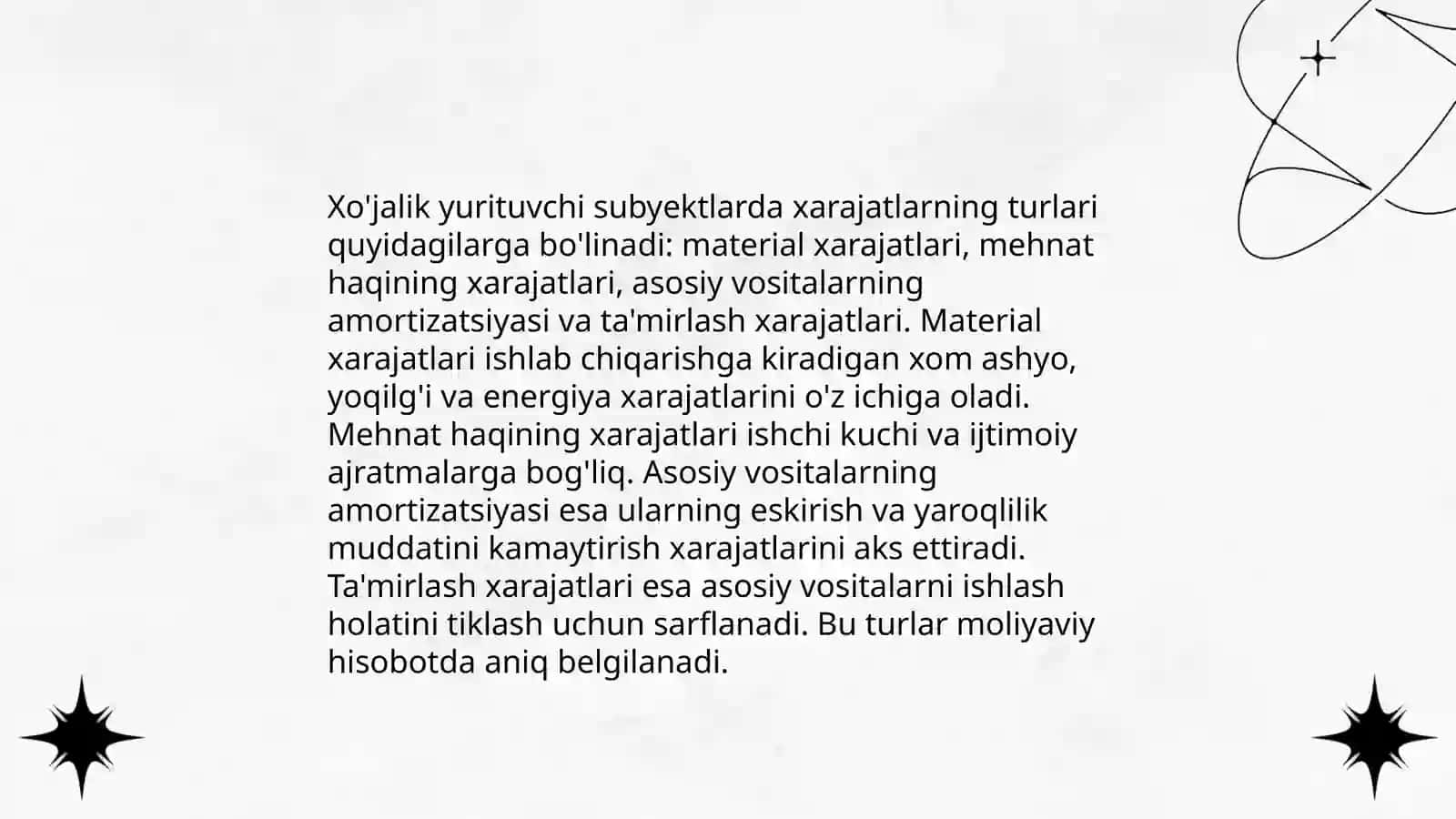 Xojalik yurutuvchi subektlarning xarajatlar moxiyati tarkibi klasfikatsiyalash va daromatlarni baxolash 4