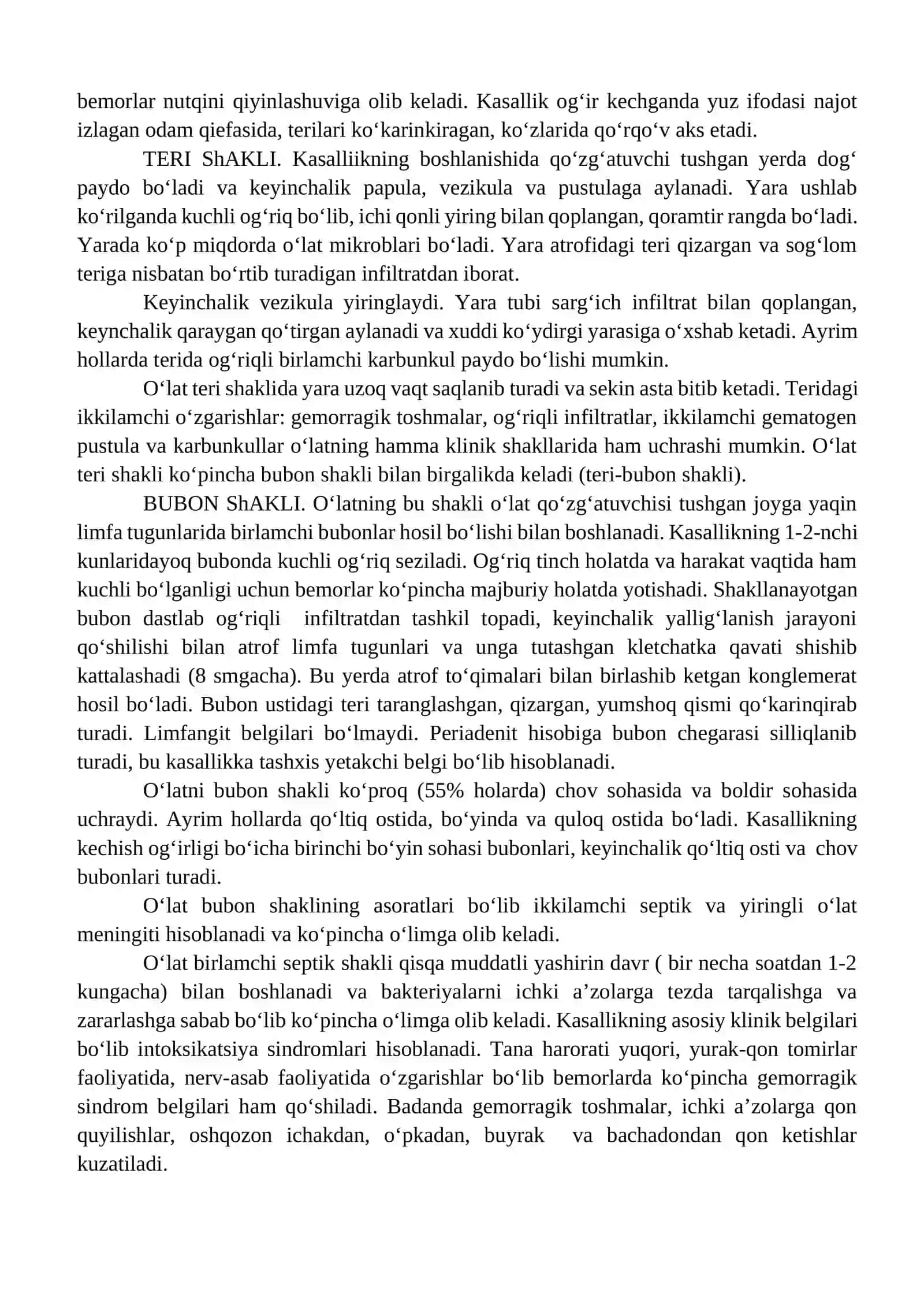 O‘ta xavfli infeksiyalar o‘lat, kuydirgi. O‘lat 4