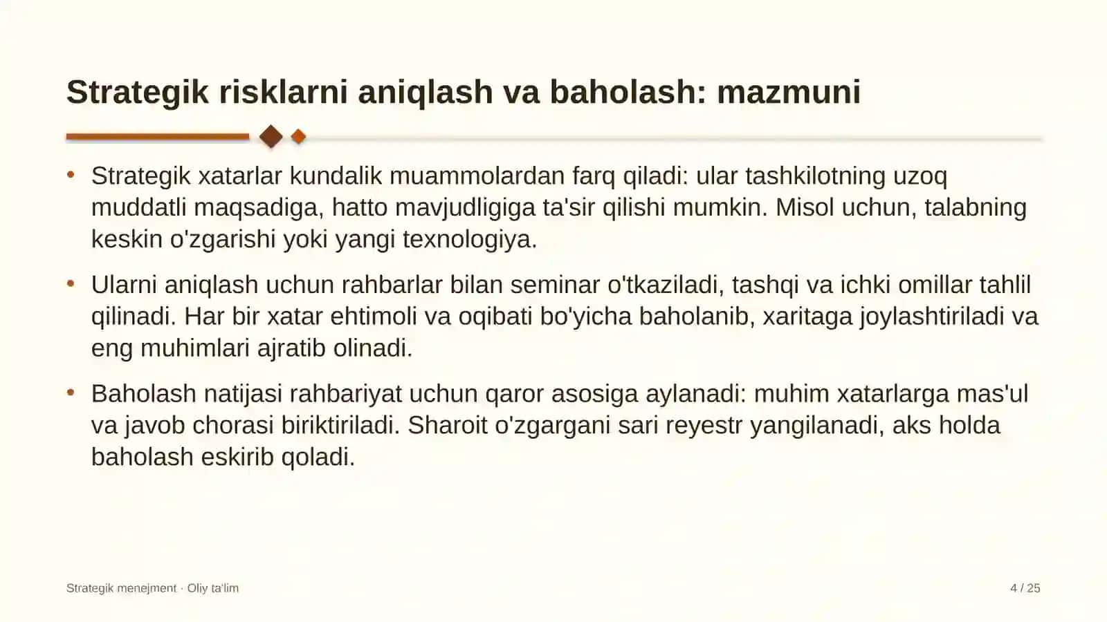 Strategik Menejment · Oliy Taʼlim 4