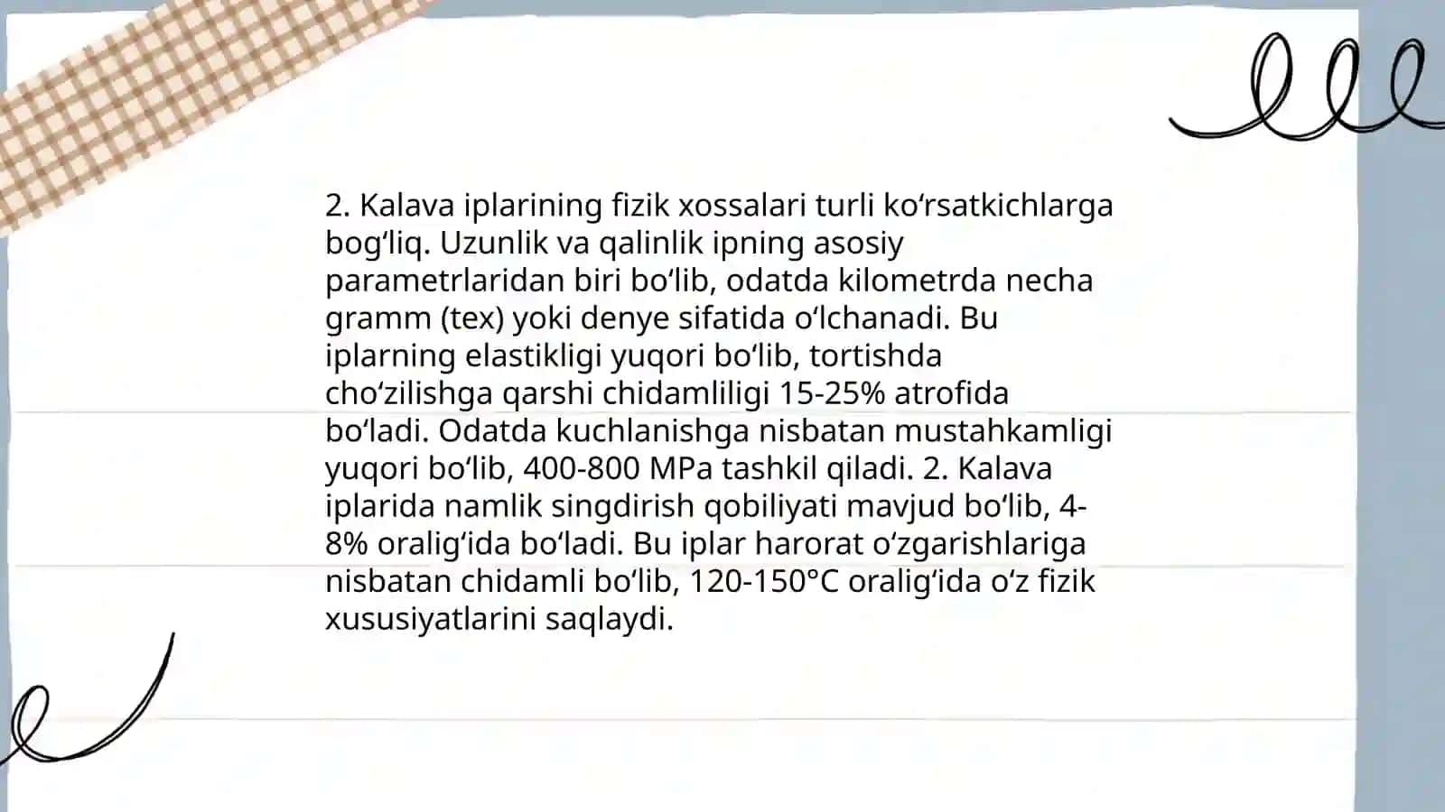 Kalava iplarining umumiy xossalari 4