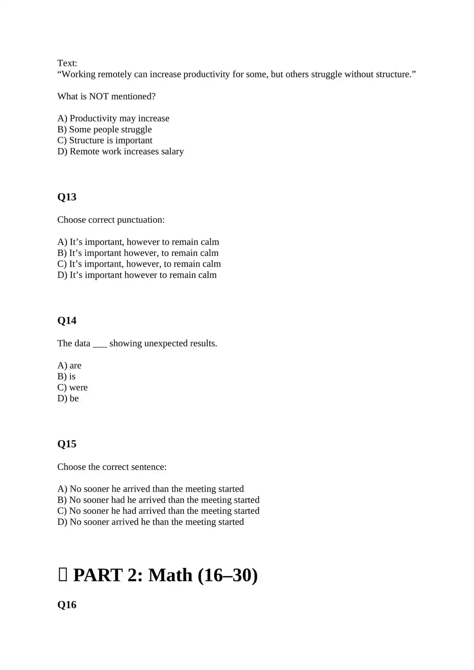 SAT STYLE TEST WITH ANSWERS 4