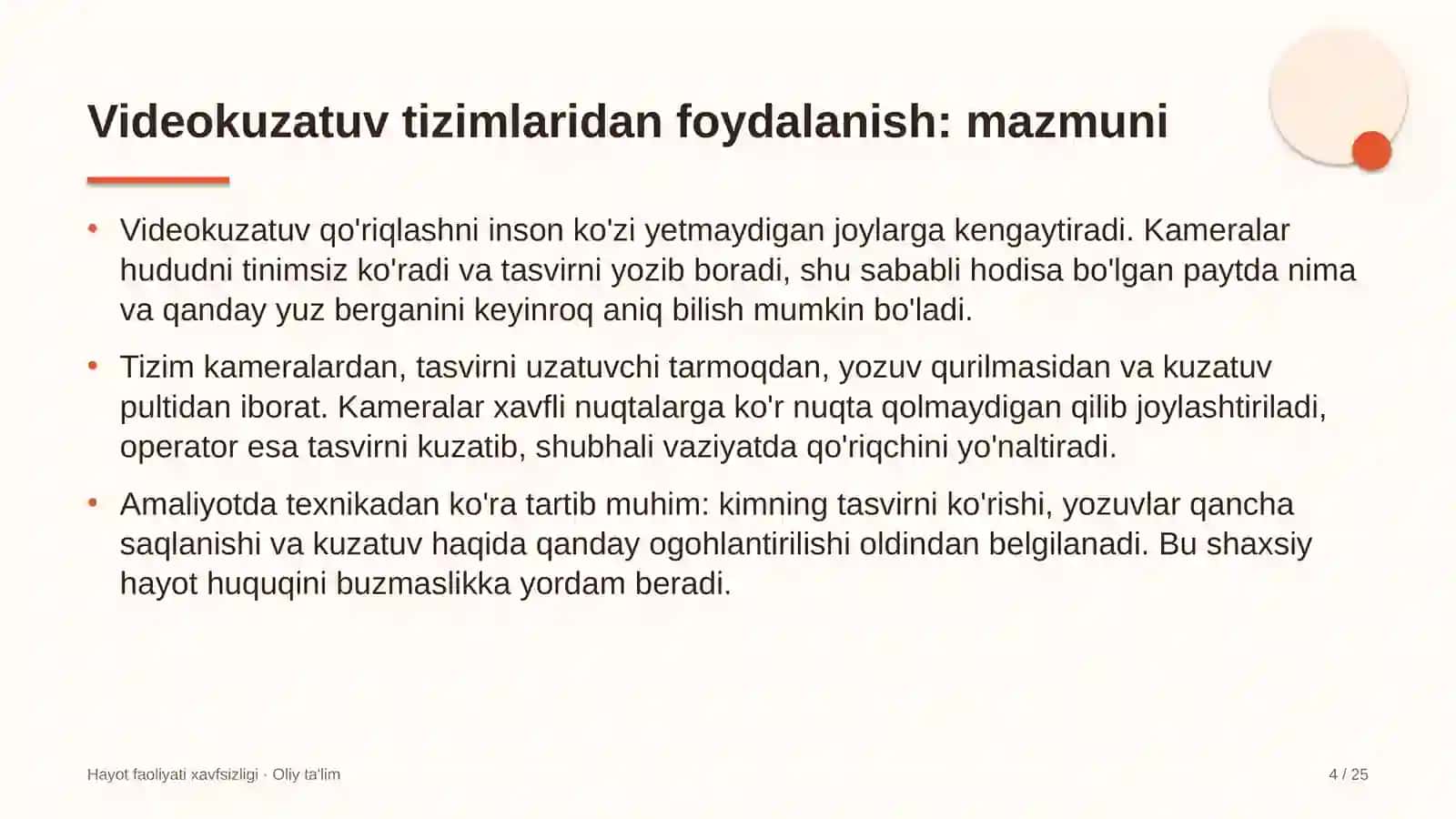 Hayot faoliyati xavfsizligi · Oliy ta'lim 4