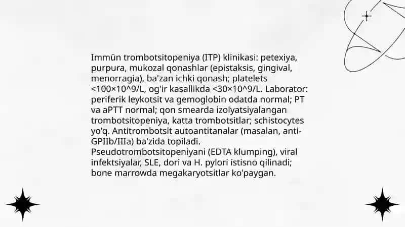 Trombotsitopeniyalar turlari,laborator differensial diagnostikasi 4