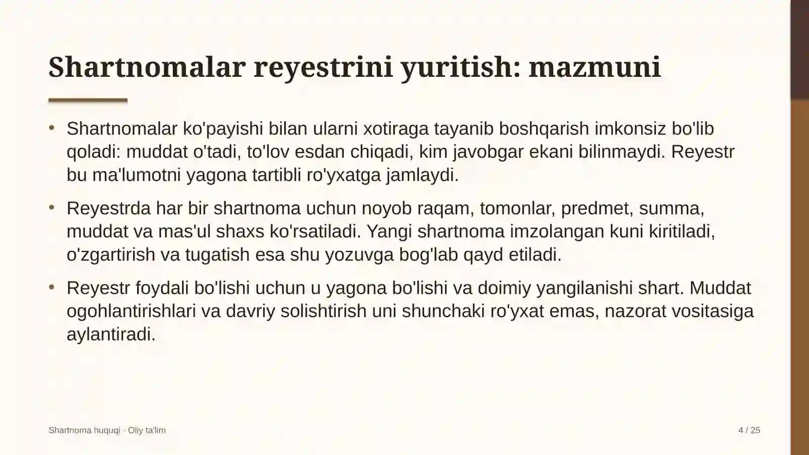 Shartnoma huquqi · Oliy ta'lim 4