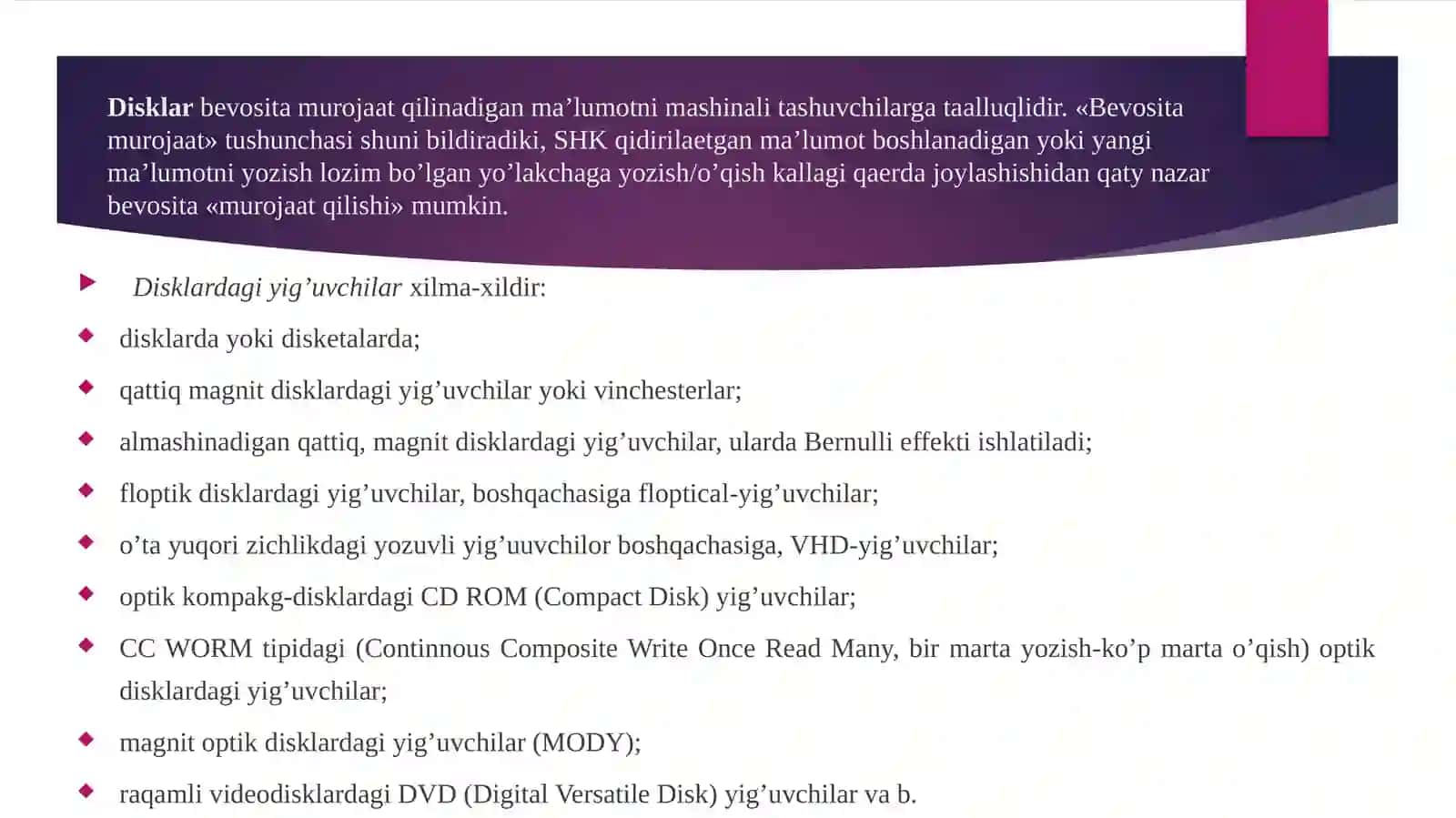 MA’LUMOTLARNI XOTIRADA SAQLASH QURILMALARI 4