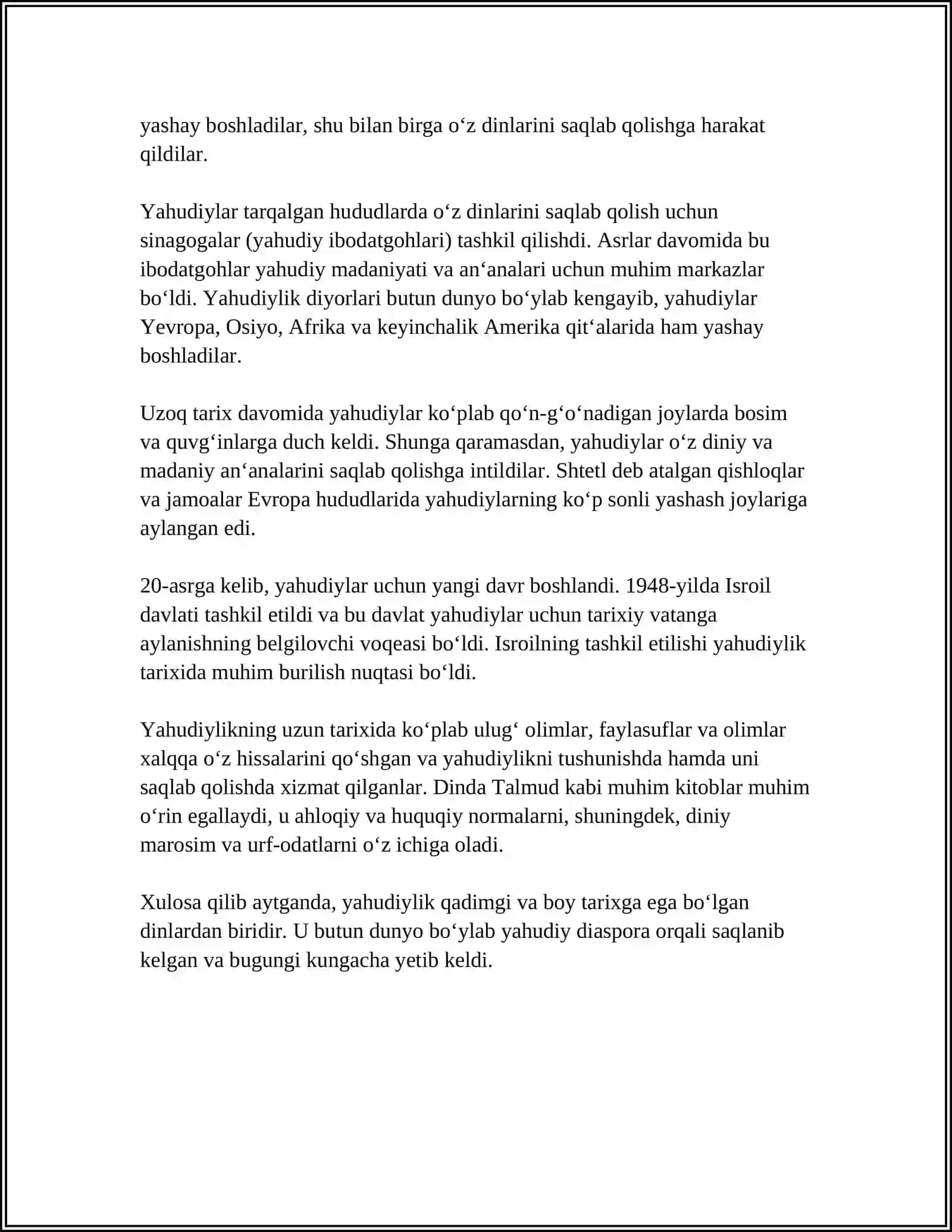 MUSTAQIL ISH Mavzu: YAHUDIYLIK DINI 4