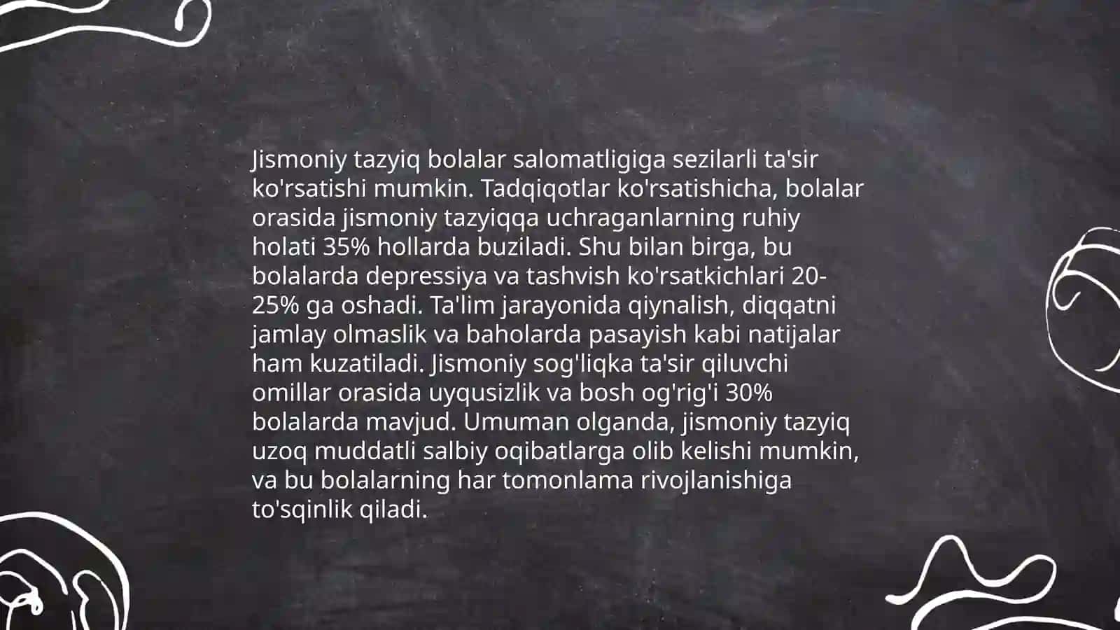 Oilada bolaga ruxiy va jismoniy tazik xulq og‘ishishining omili 4