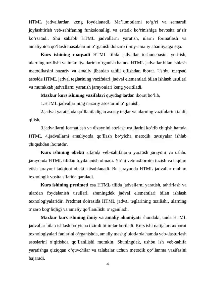 HTML JADVAL VA JADVALLAR BILAN ISHLASH 4