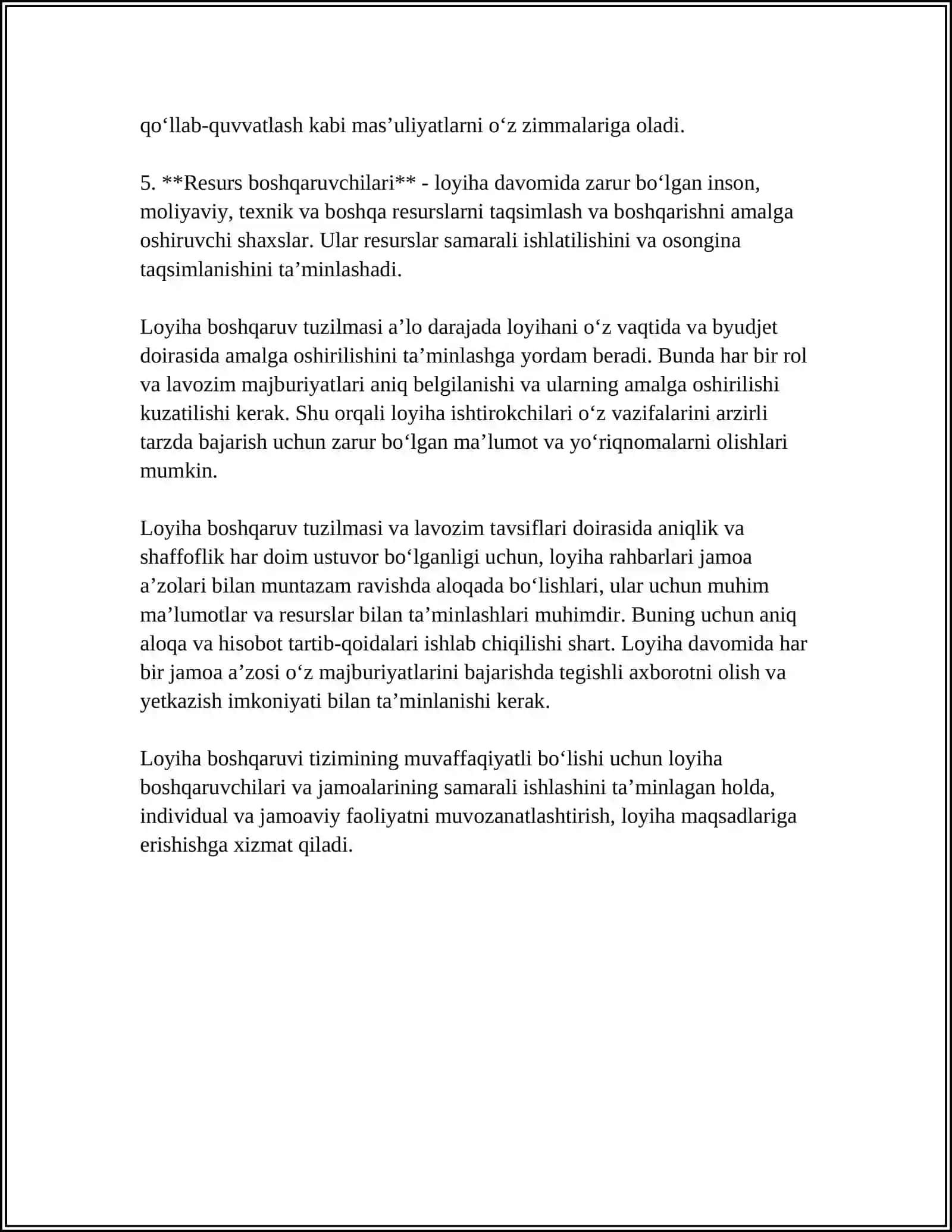 LOYIHALARDA BOSHQARUV TUZILMASI VA MASʼULIYAT TAQSIMOTI 4