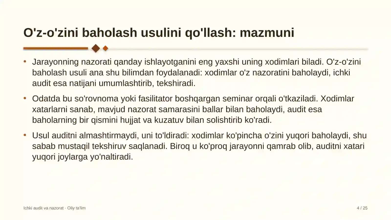 Elektronika sanoatida o'z-o'zini baholash usulini qo'llash 4
