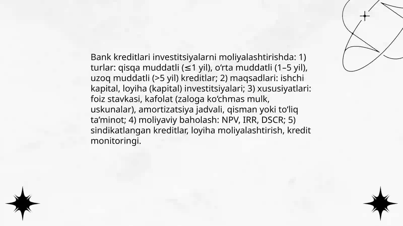 Investitsiya faoliyatini qarz mablag'lari bilan moliyalashtirish 4