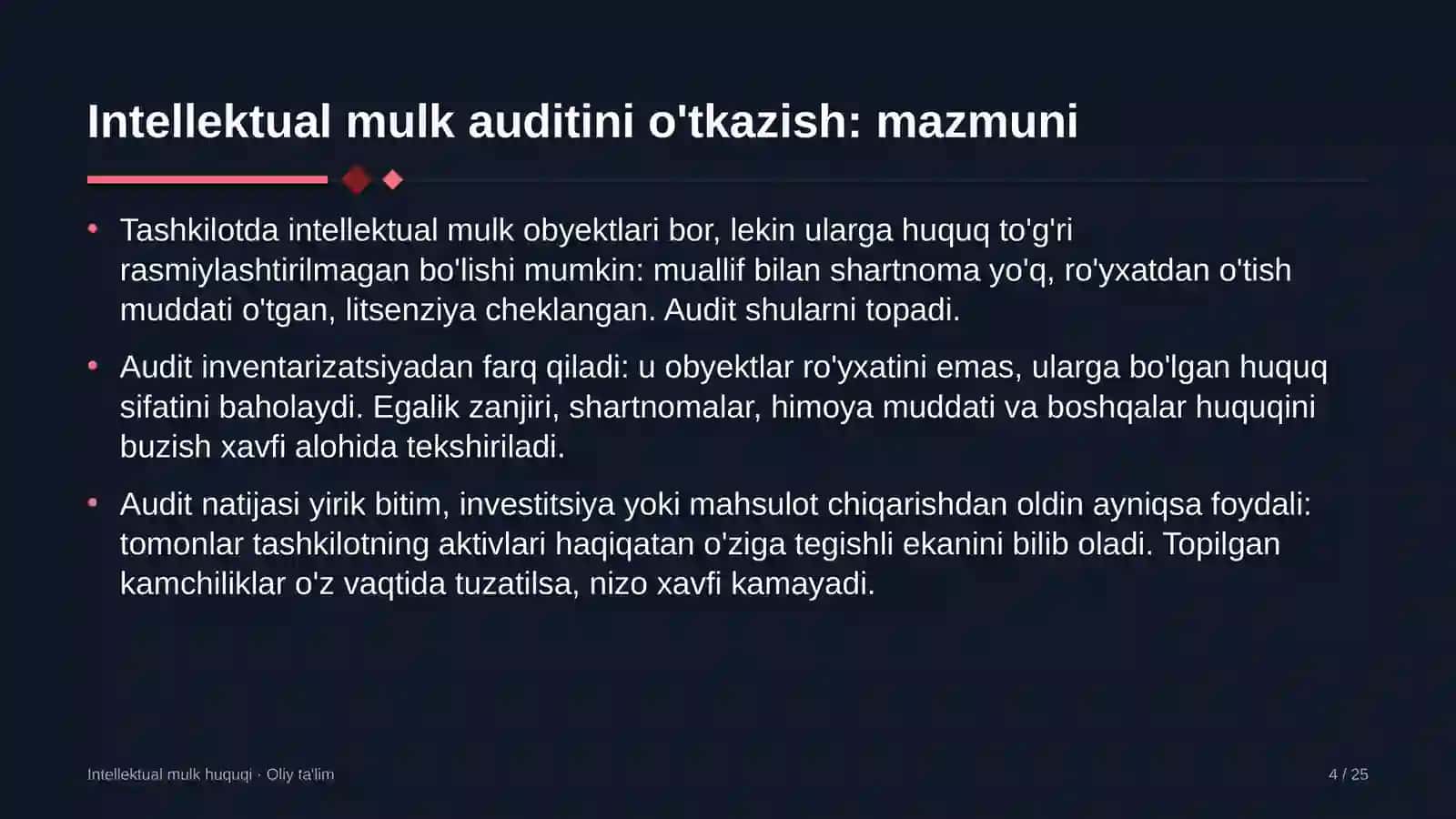 Yo'l qurilishida intellektual mulk auditini o'tkazish 4