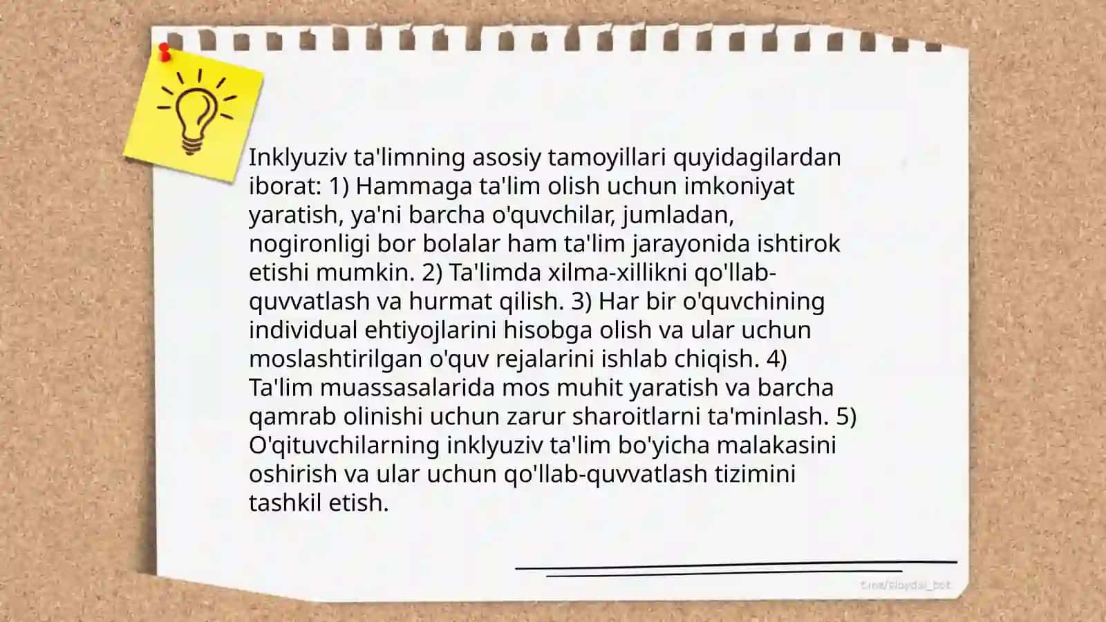 Inklyuziv taʼlimning tamoyillari va unga boʻlgan extiyojlar va uning sabablari,bosqichlari Qoʻziyeva Yulduz 4
