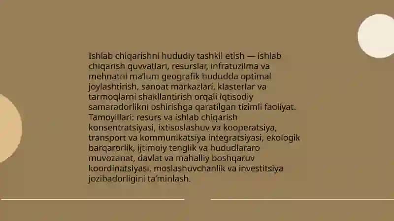 Ishlab chiqarishni ijtimoiy va hududiy tashkil etish shakllari bilan tanishish va tahlil qilish 4