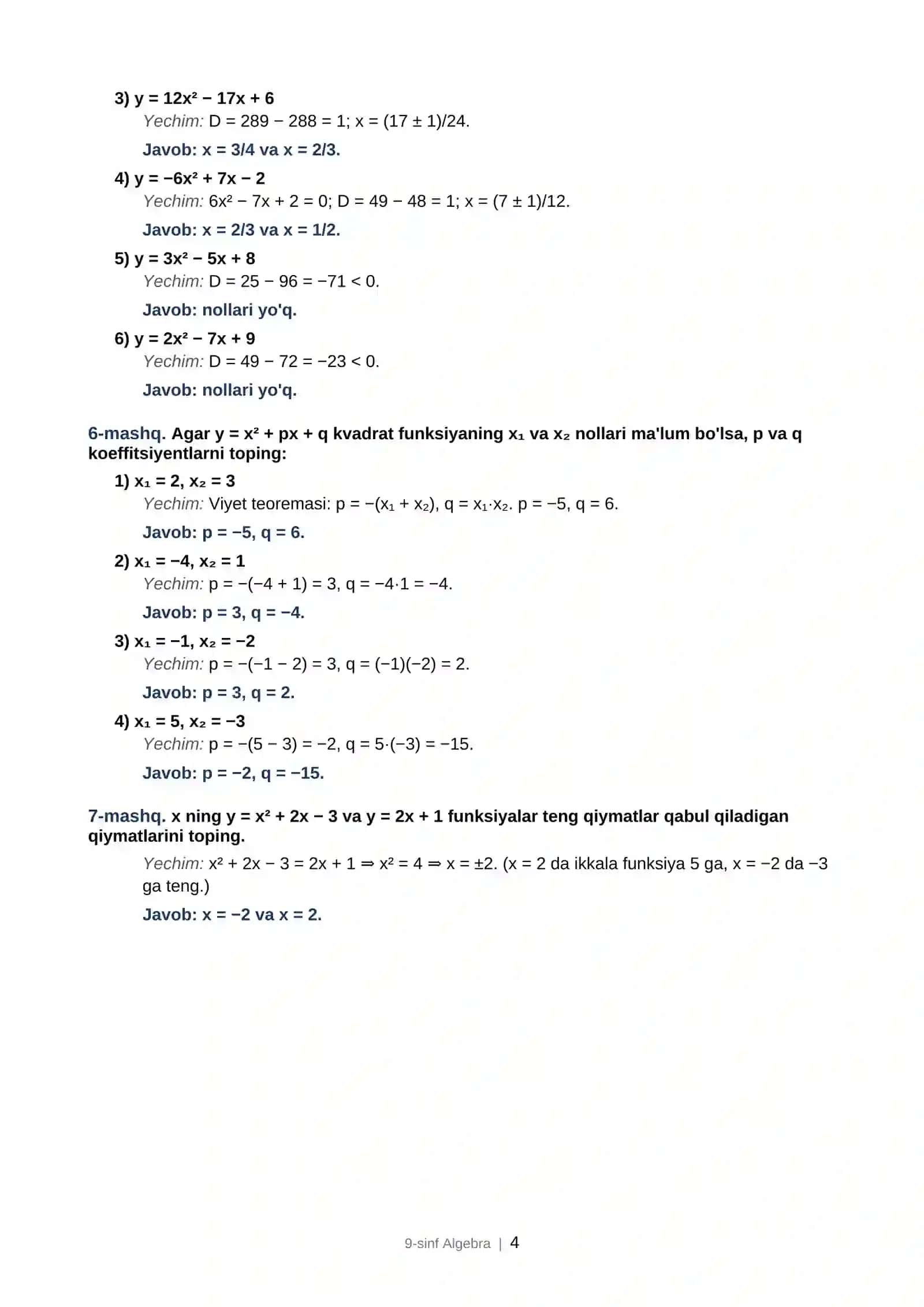 Algebra 9-sinf 4