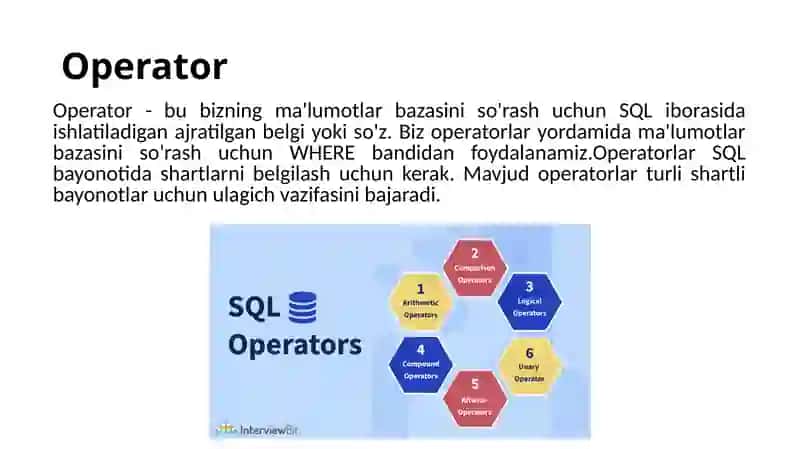 SQL Tilidagi ma'lumotlar ustida turli amallar bajarish 4
