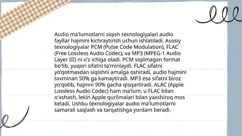 Audio ma'lumotlar taqdimoti 4