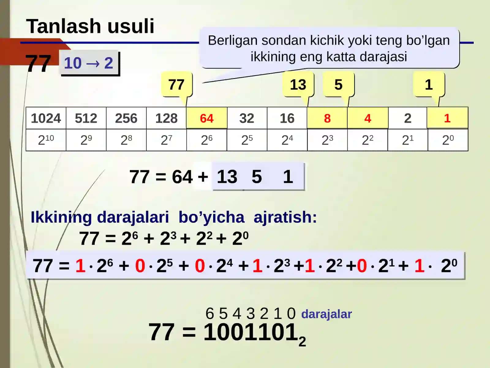 Ikki sanoq sistemasining tadbiqi 4
