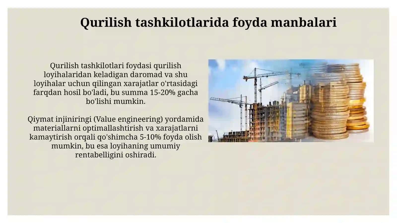 Qurilish tashkilotida foydavarentabellik 4