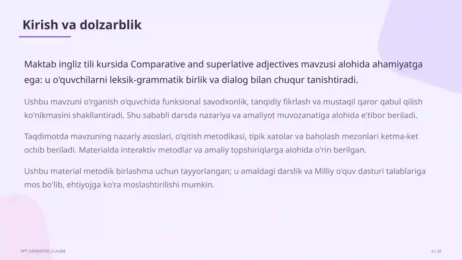 Comparative and superlative adjectives (6-sinf) 4