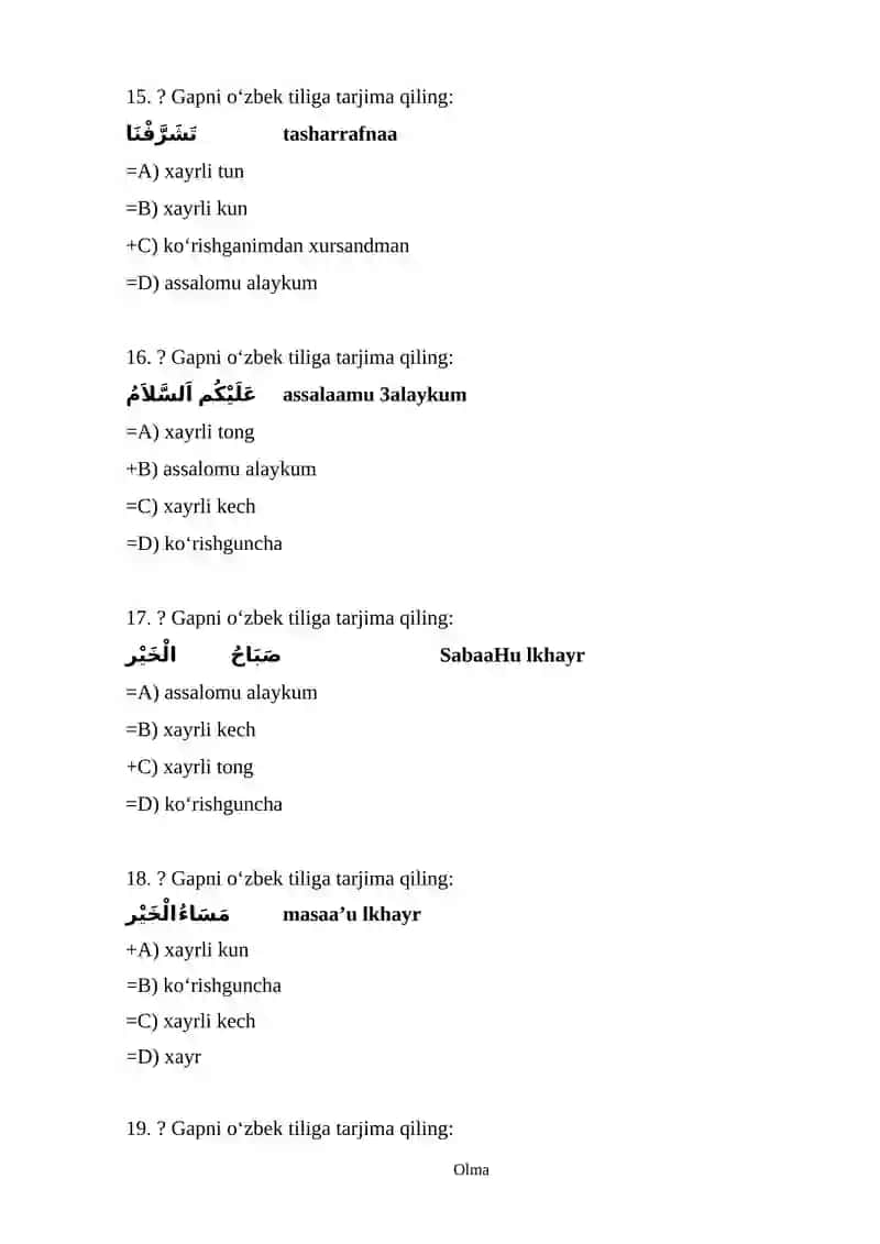Arab tili savollari va javoblari 4