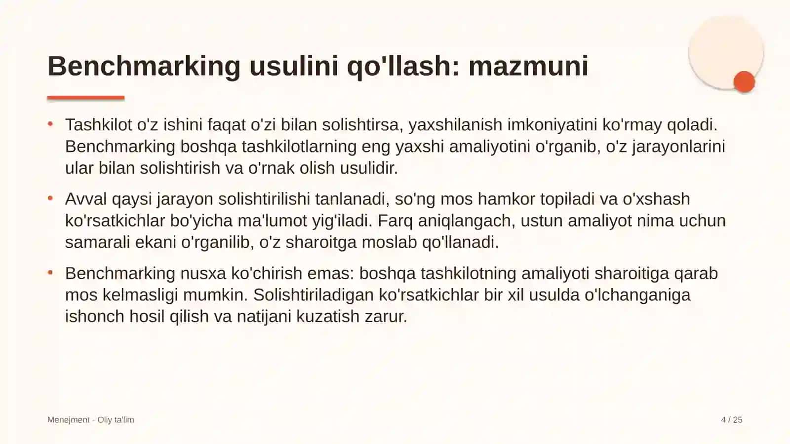 Havo harakatini boshqarish xizmatida benchmarking usulini qo'llash 4