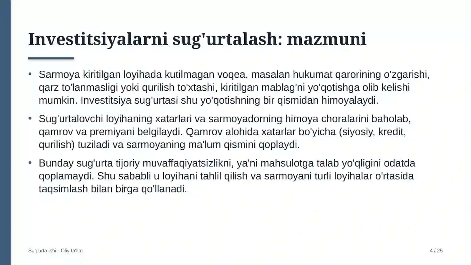 Savdo uylarida investitsiyalarni sug'urtalash 4