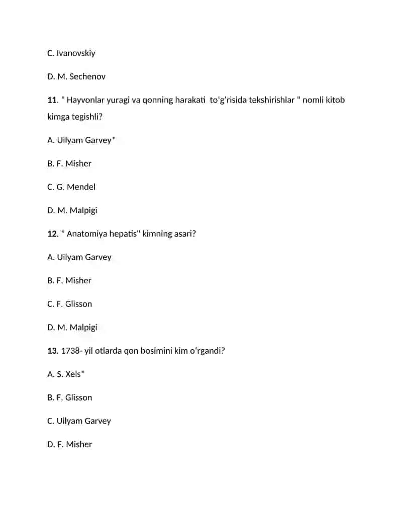 Fiziologiya test savollar 4