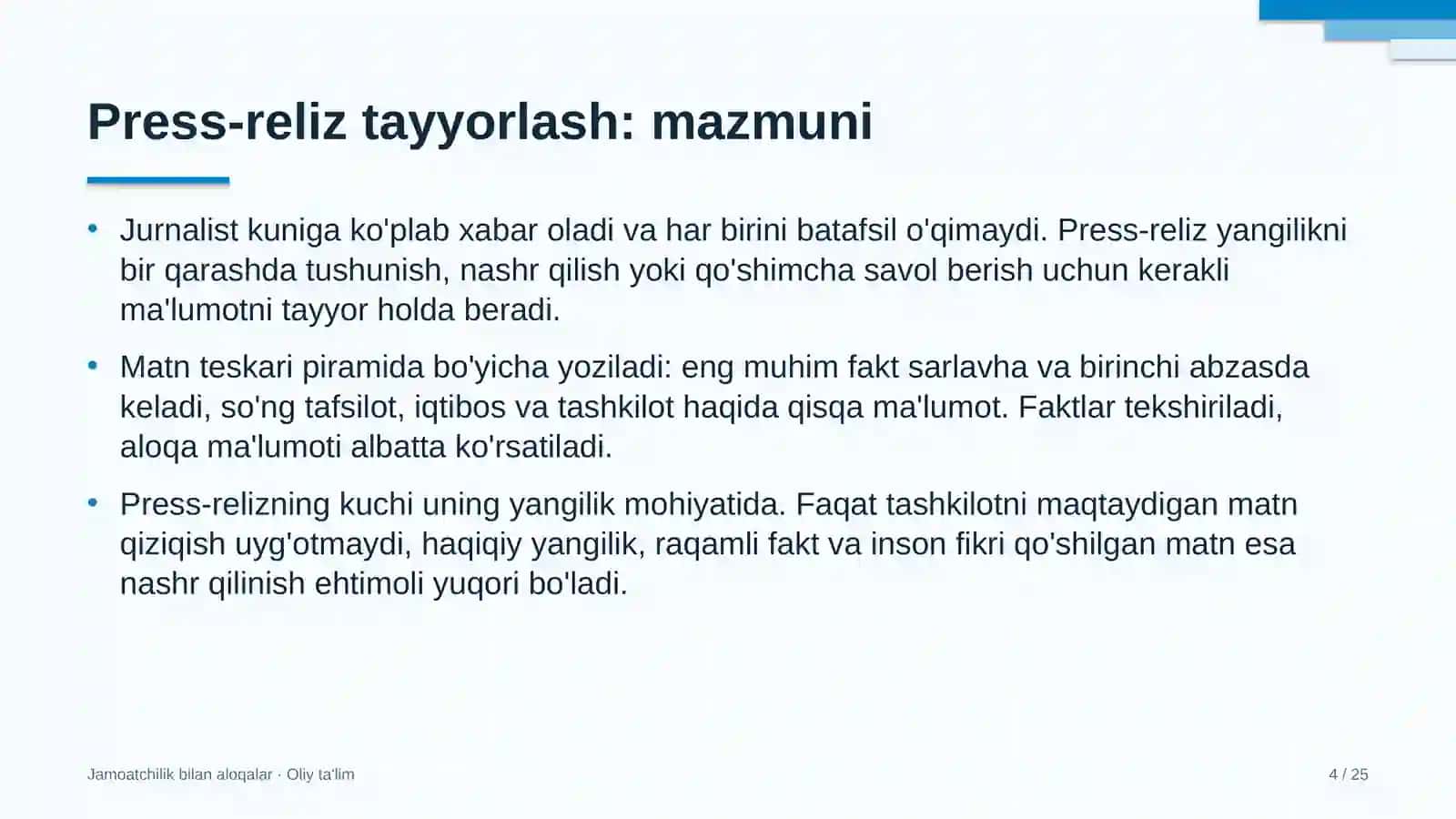 Xususiy telekanallarda press-reliz tayyorlash 4