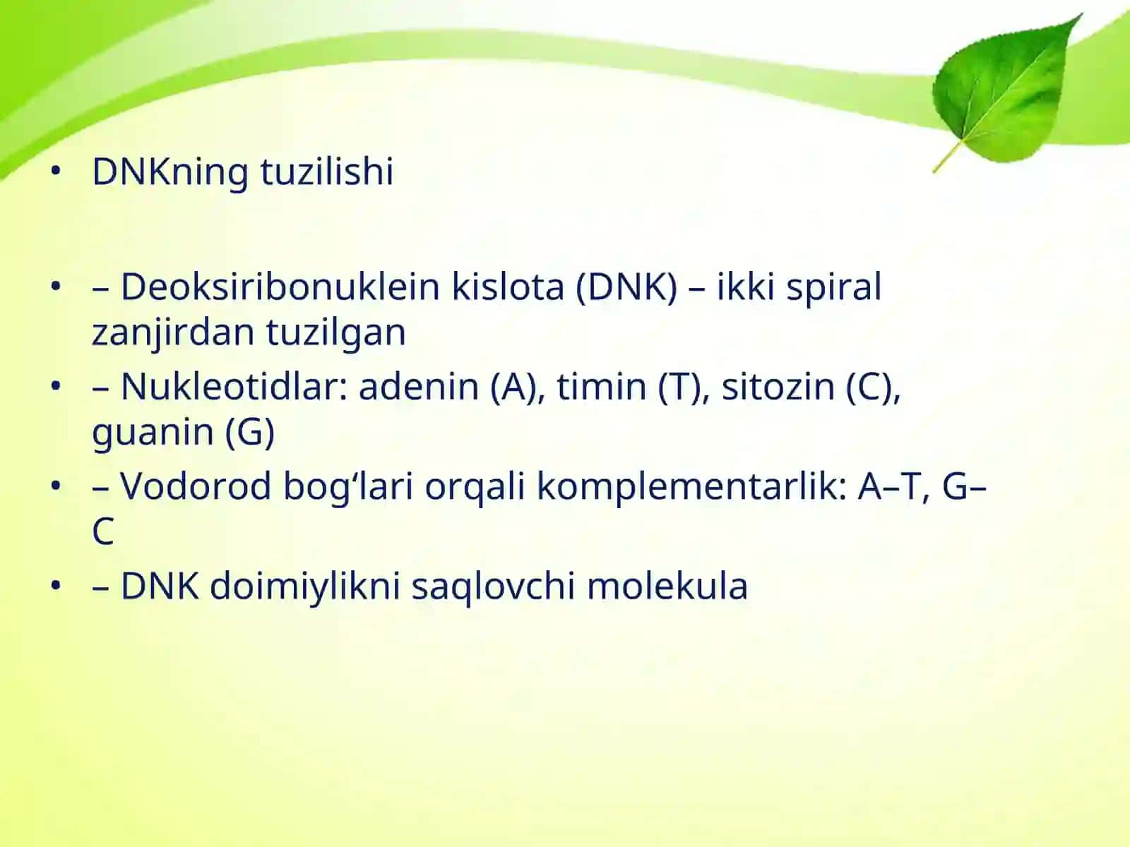 Mavzu: IRSIYATNING MOLEKULYAR ASOSLARI 4