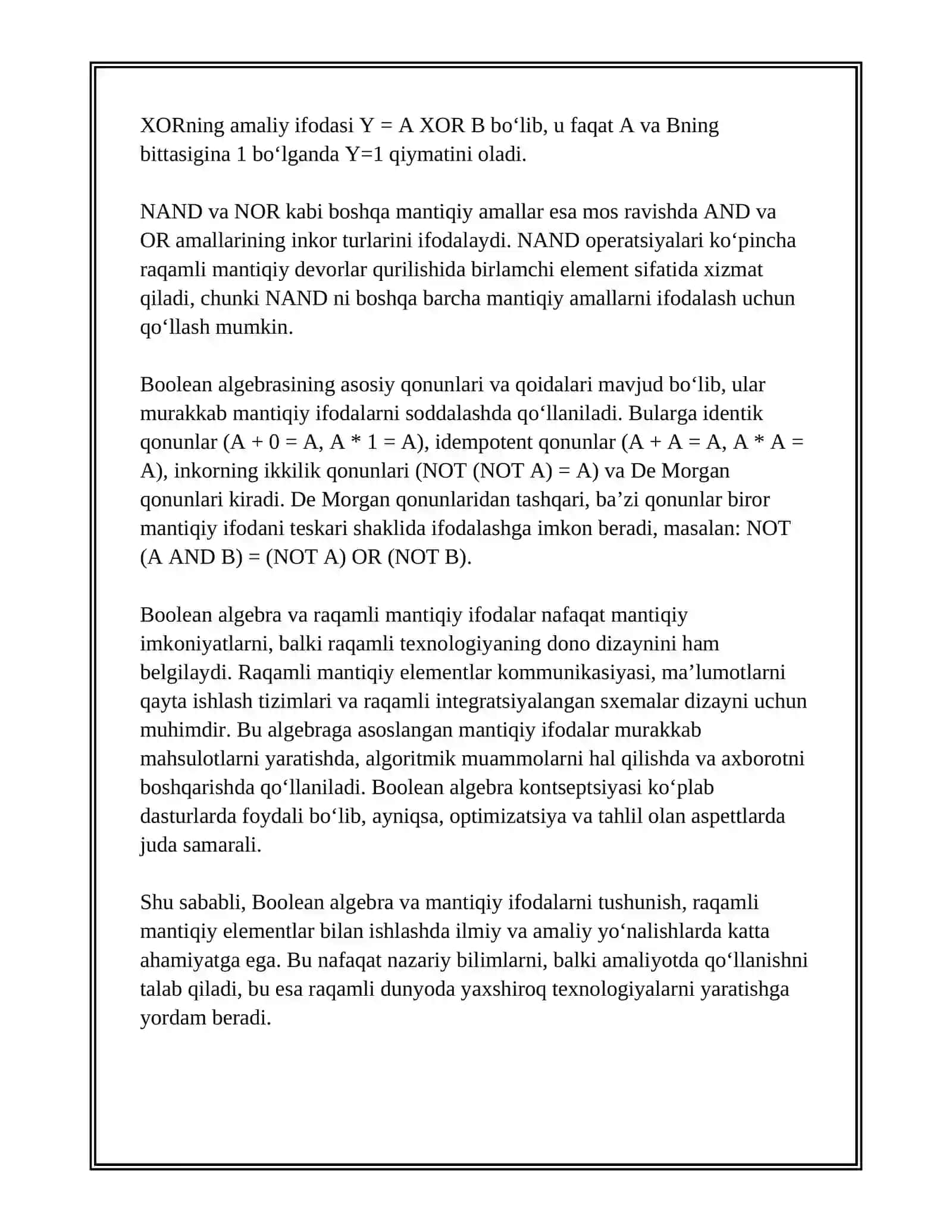 RAQAMLI MANTIQIY ELEMENTLAR (DIGITAL LOGIC CIRCUITS) 4