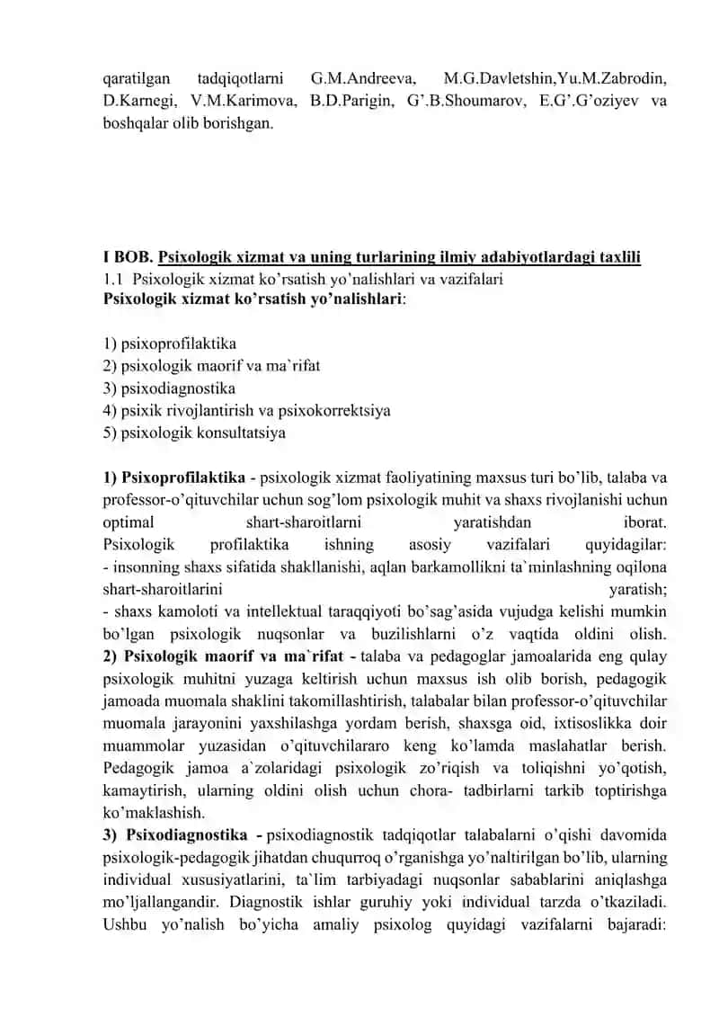 Psixologik xizmat va uning turlari. 4