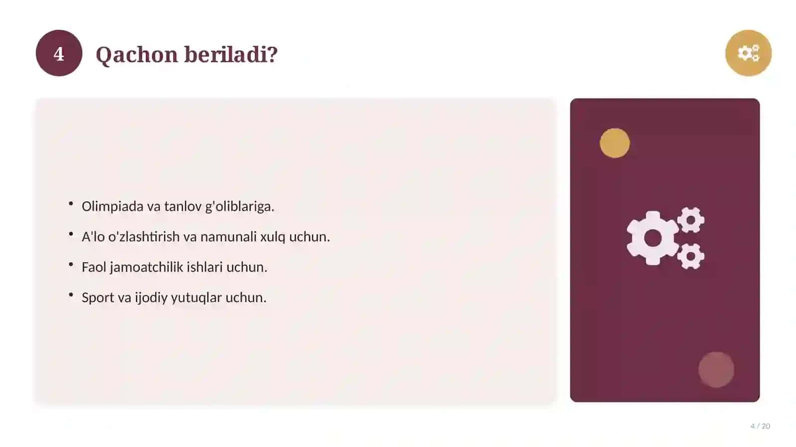 Faxriy yorliq o'quvchilar uchun — 2026 yil 4