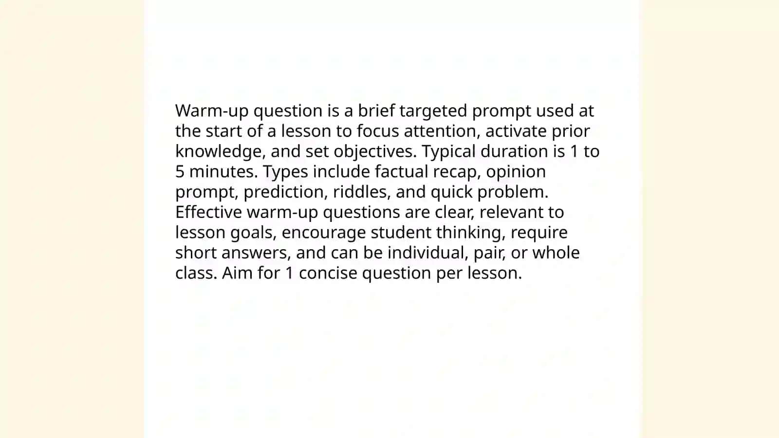 Ways of starting lesson 4