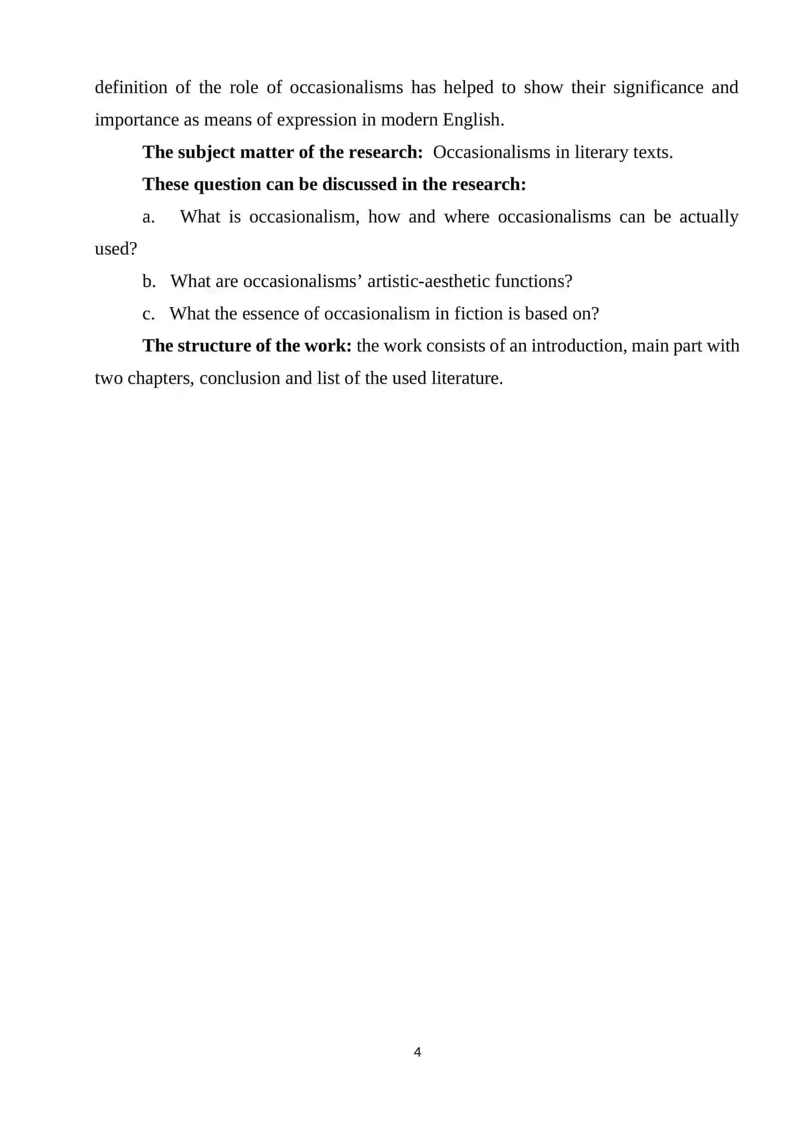 COURSE WORK: occasionalisms in literary texts in English 4