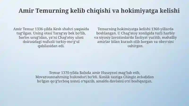 Amir Temur davlatining tashkil topishi 4