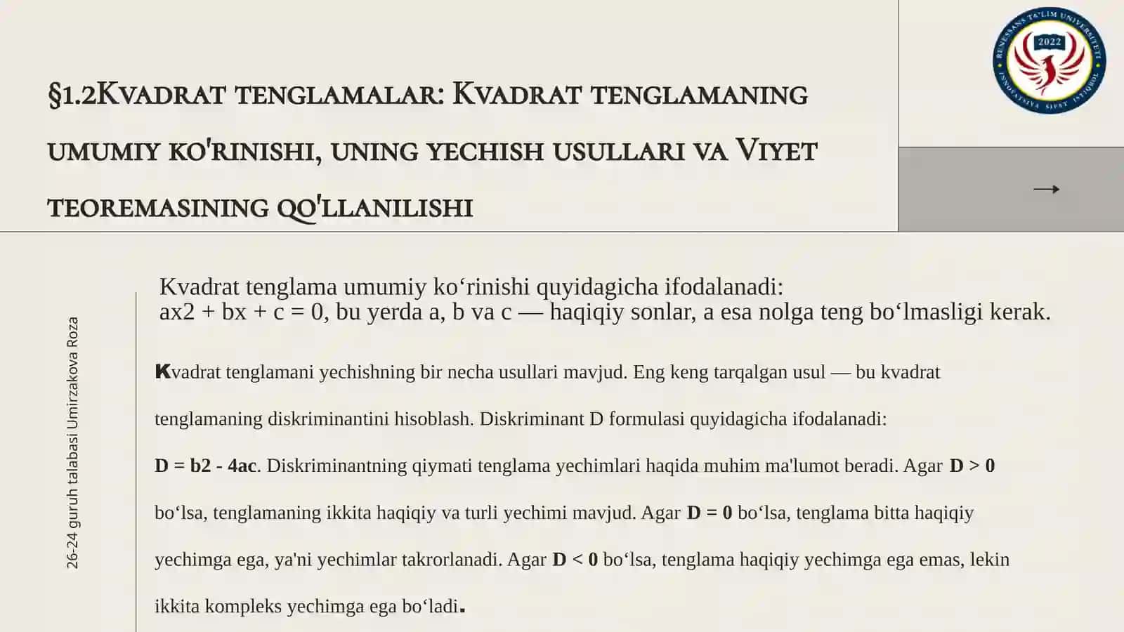 VIYET TEOREMASI VA UNING QOLLANISHI 4