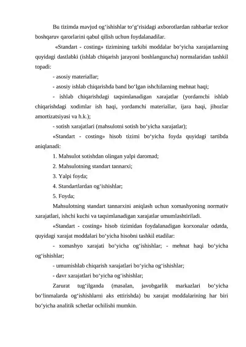 TANNARXNI HISOBLASHNING «STANDART COSTING» USULI 4