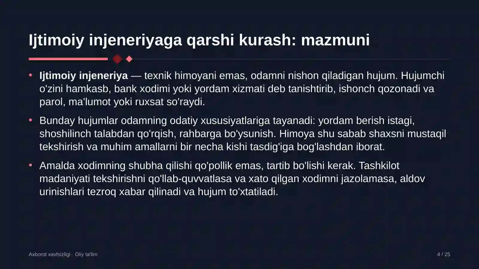 Axborot xavfsizligi · Oliy ta'lim 4