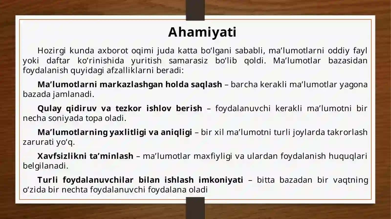 Ma’lumotlar bazasining ahamyati 4