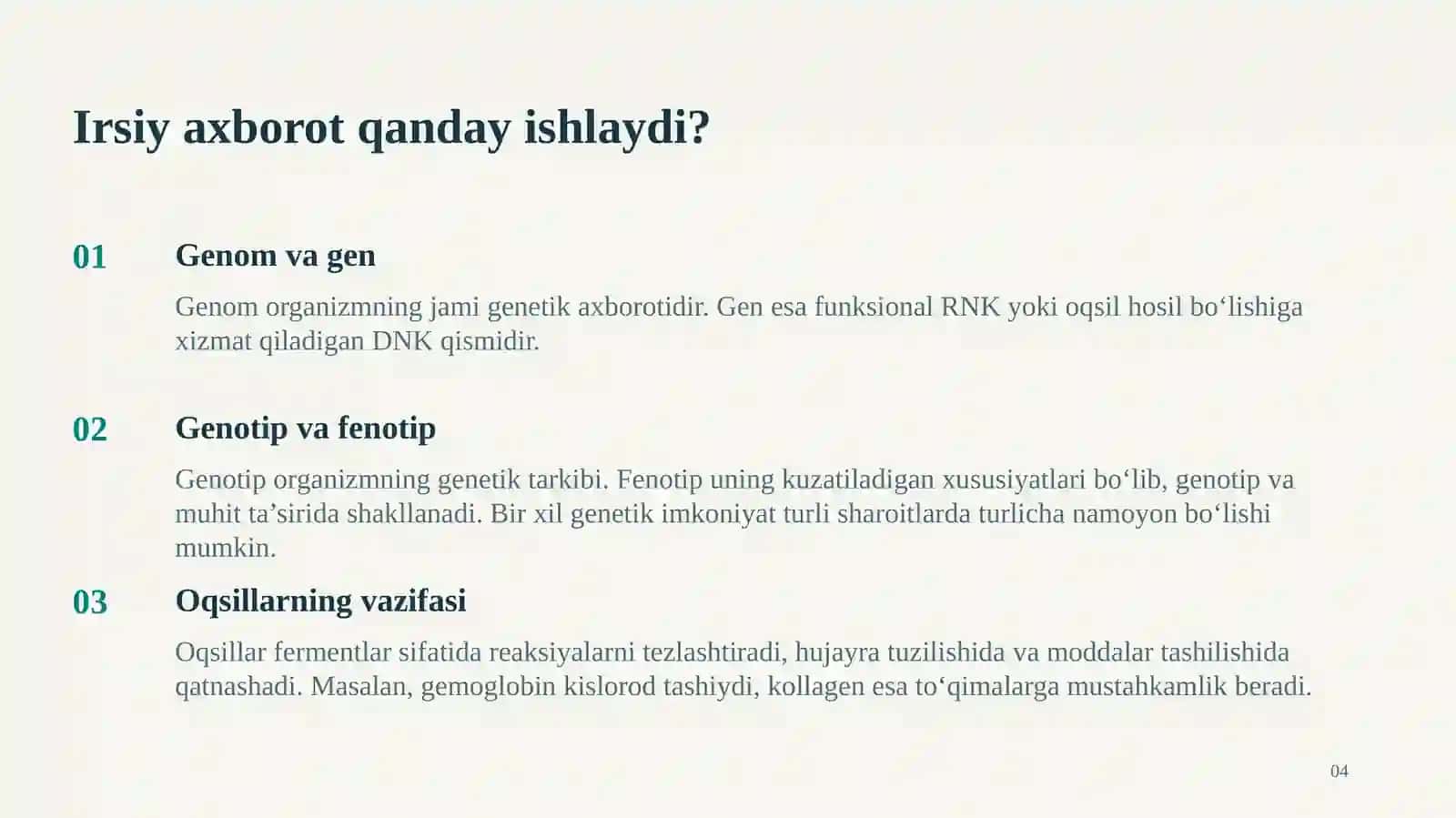 Molekulyar Biologiya Reja 4