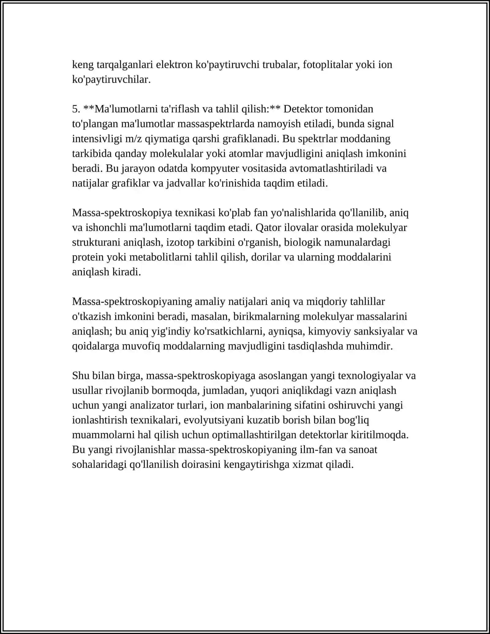 MASS-SPEKTROSKOPIYA TIYKARLARI SPEKTRLARDI ANALIZ QILIW USILLARI 4