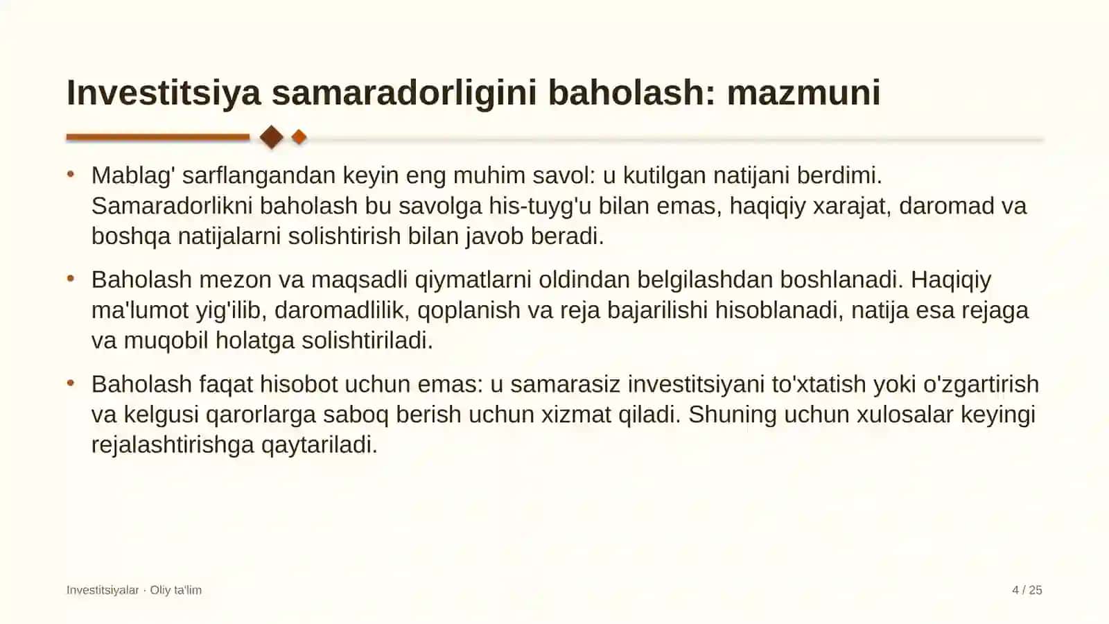 Choyxonalarda investitsiya samaradorligini baholash 4
