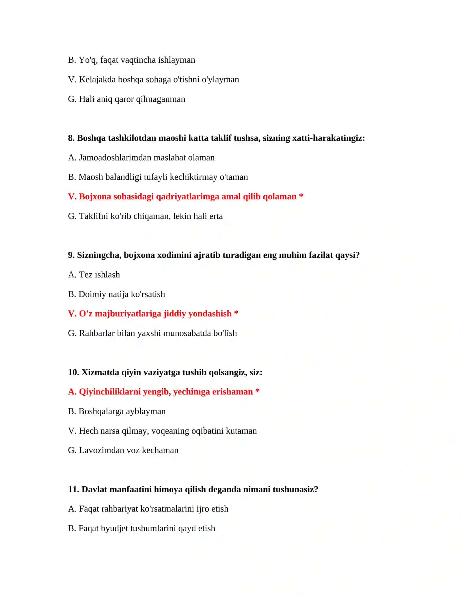BOJXONA ISHGA KIRISH VA PSIXOLOGIK TEST SAVOLLARI VA JAVOBLARI 4