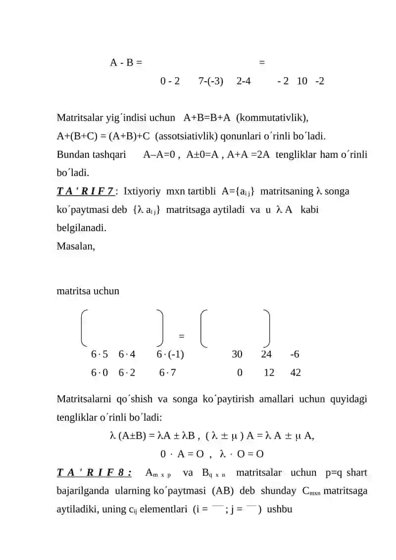 Matritsalar va ular ustida amallar 4