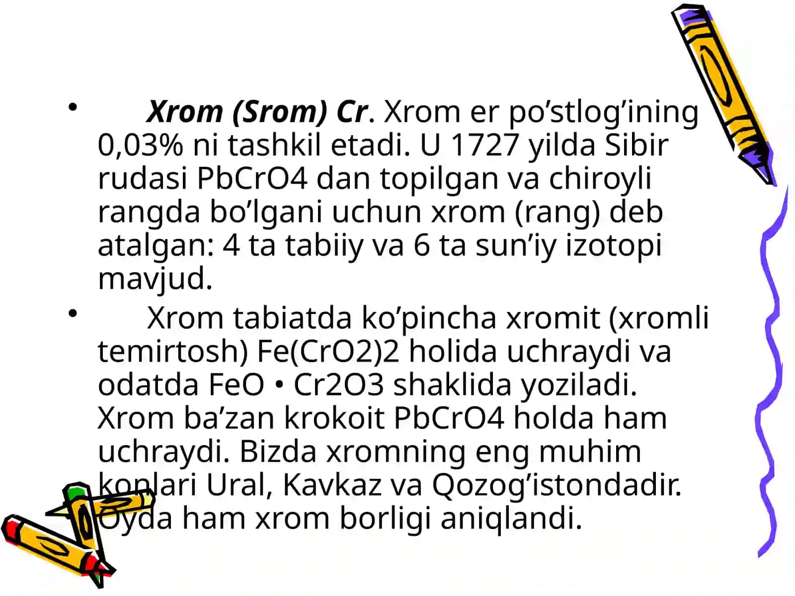 Xromning olinishi, xossalari va birikmalari 4