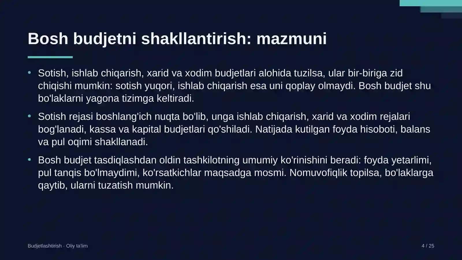 Issiqlik elektr markazlarida bosh budjetni shakllantirish 4