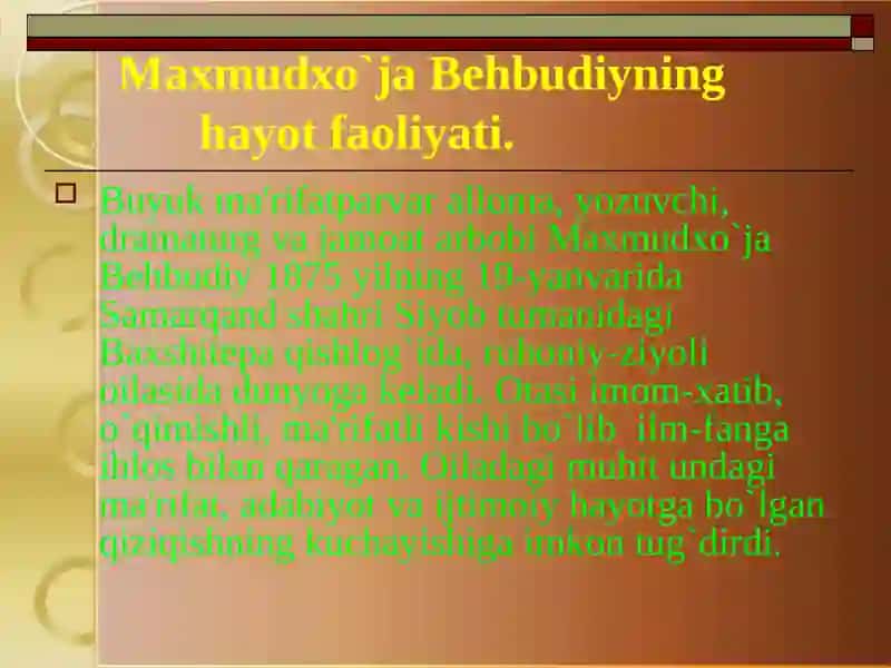 Maxmudxo`ja Behbudiyning hayot faoliyati 4